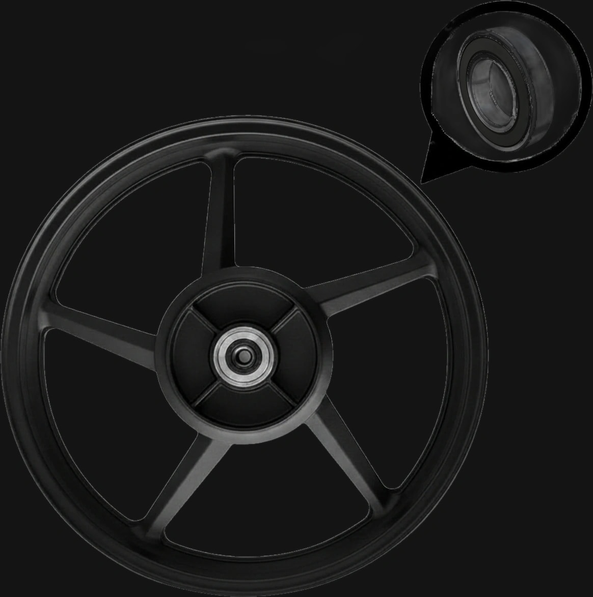 Roda Traseira FAZER150 FACTOR125 FACTOR150 5P Preto com Rolamentos Padrão